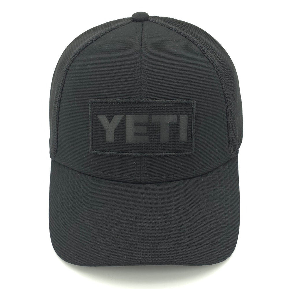 YETI Hat Cap Mens Snap Back Black Out Tonal Patch Outdoors Gorpcore Trucker